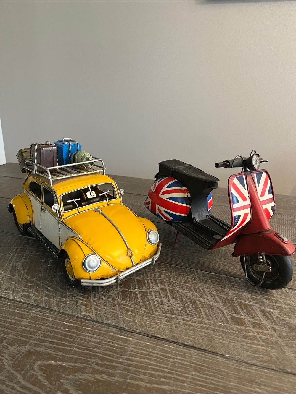 Vintage-Style Metal Beetle Car and Scooter Set